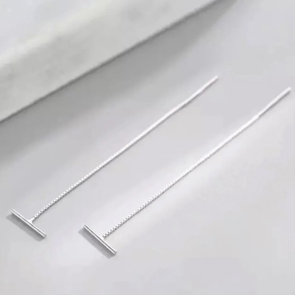 Sterling Silver Threaded Bar Thread Chain Earrings - Picture 3 of 3